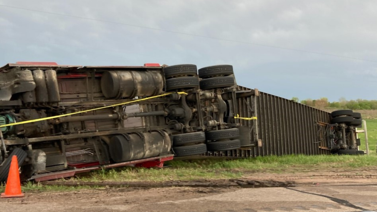 Semi blown over near O'Neill