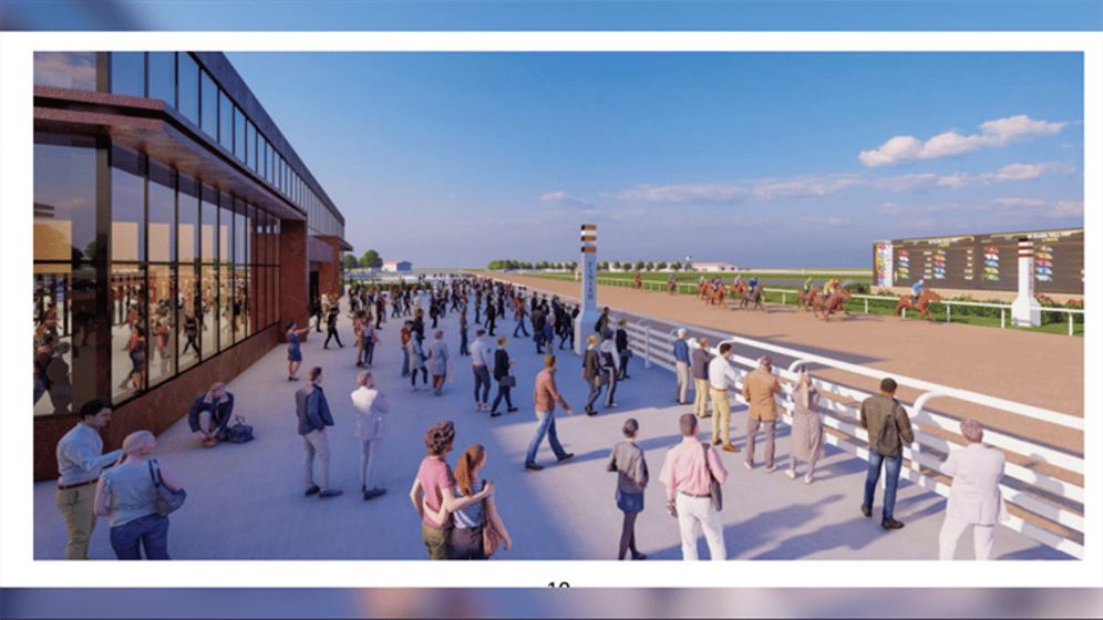 A rendering for the proposed casino and racetrack in Hastings. With the horse track license leaving town, the proposal is effectively ended.
