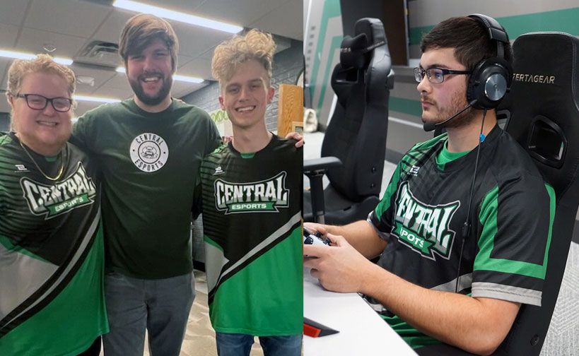 From left to right: Jackson Peabody, CCC esports head coach Lucas Lumbra, Ayden Veik and Caleb Smith. Not pictured: Ethan Bryant.