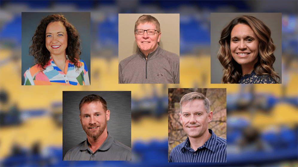 Top (from L to R): Cola (Svec) Henderson, David Pratt, Jen (Deines) Hansen. Bottom: Kurt Karjalainen, Tom Magnuson