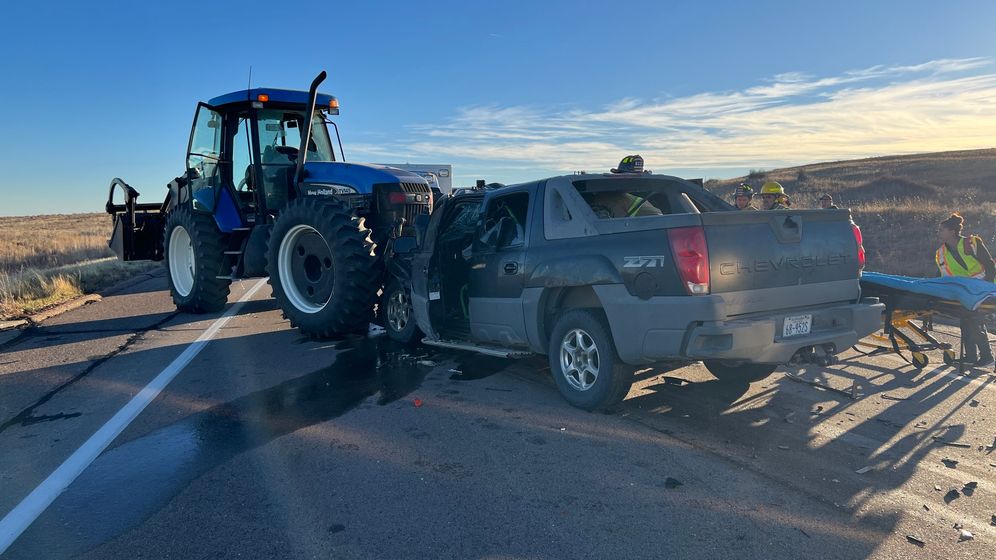 Truck and tractor collision (Courtesy Chase County Sheriff's Office)