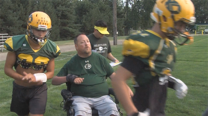 Matt Johnson coaching football in 2021. Courtesy KSNB LOCAL 4