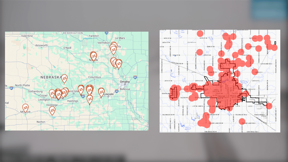 L: NPPD Outage Map. R: Hastings Utilities outage map