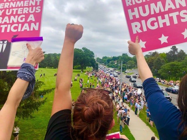 Omahans rallied in support of abortion rights at Memorial Park in the wake of a Supreme Court decision in 2023